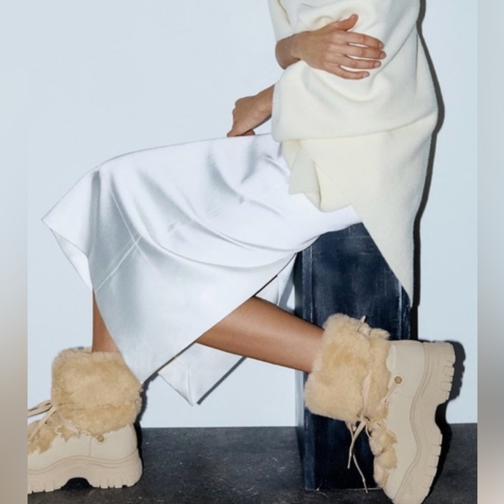 NWT - Zara FAUX FUR FLAT ANKLE BOOTS - Size 38